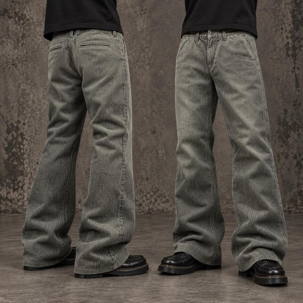 32x32 Gray Green Corduroy Baggy Wide Leg Pants Grunge Y2K